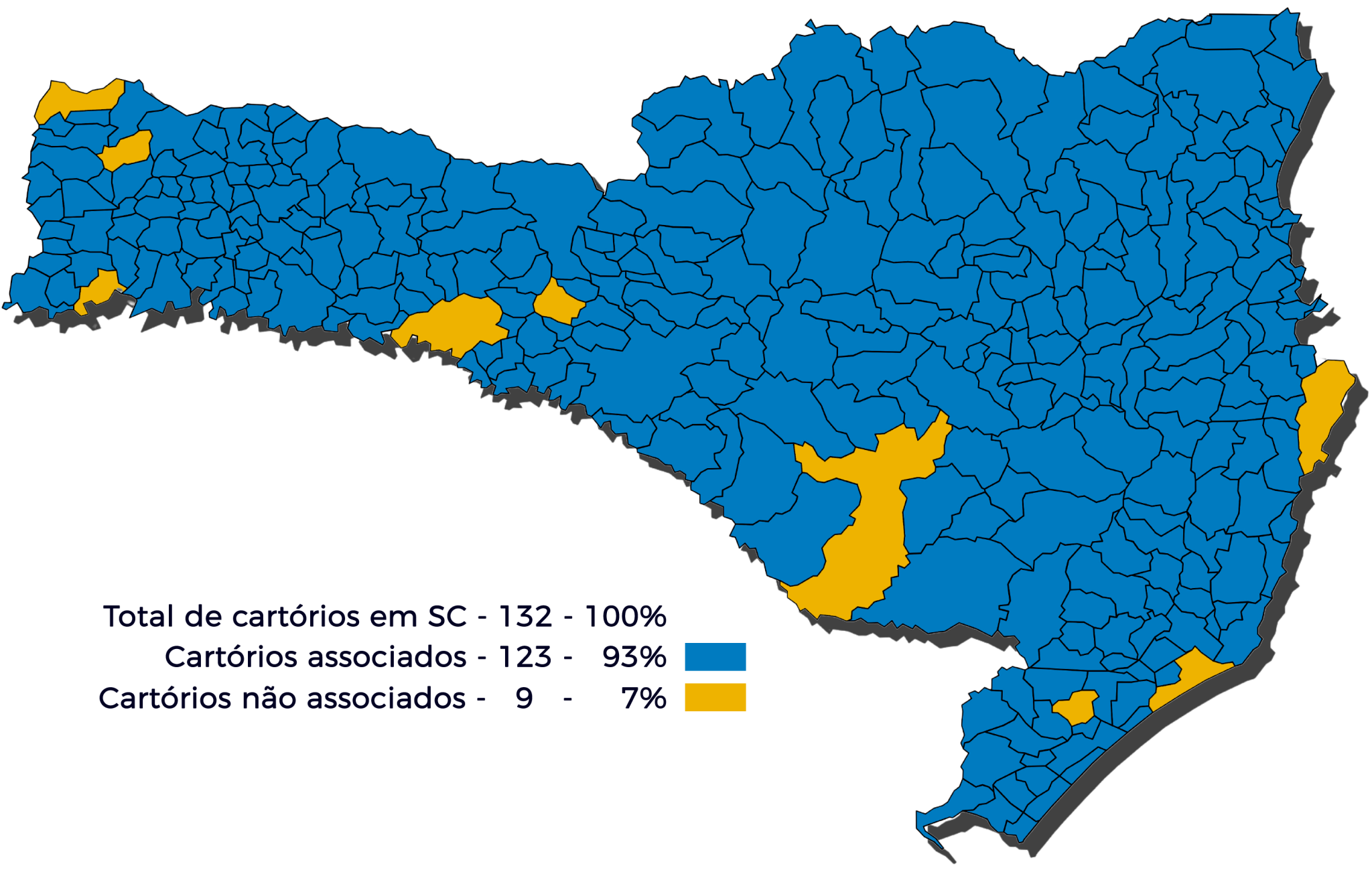 Mapa RIBSC Associados com legenda Cartórios associados